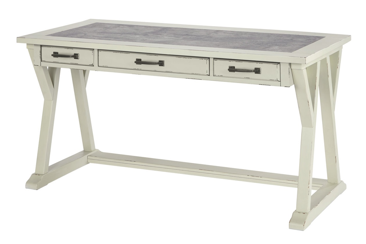 Hillshire White Wood & Cement Top Desk Pic 2
